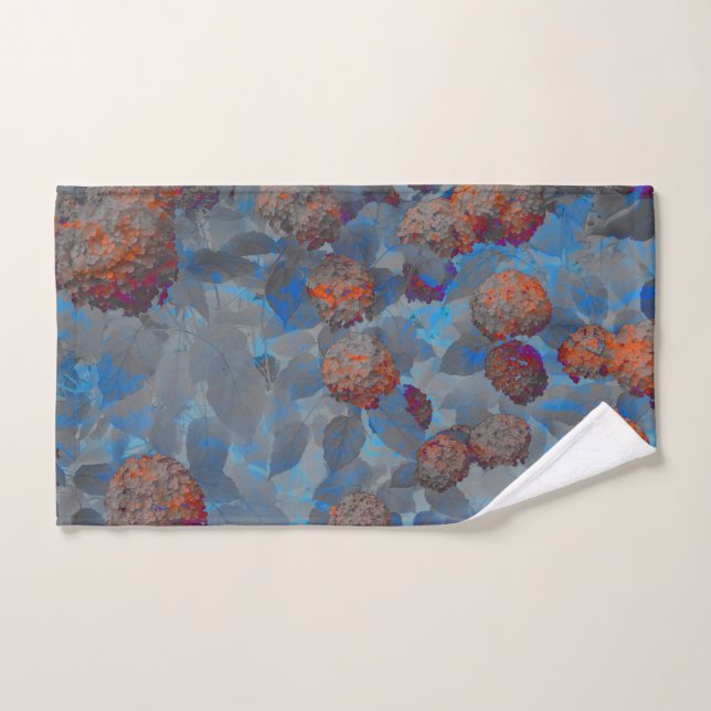 Blue orange colour flower pattern digital art hand towel (Hand Towel)
