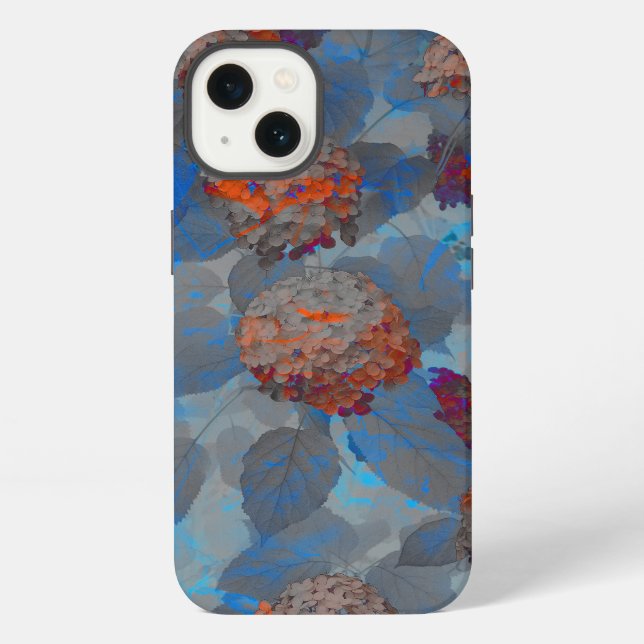 Blue orange colour flower pattern digital art iPhone case (Back)