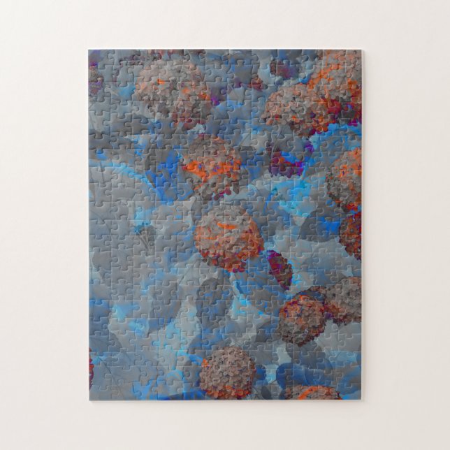 Blue orange colour flower pattern digital art jigsaw puzzle (Vertical)