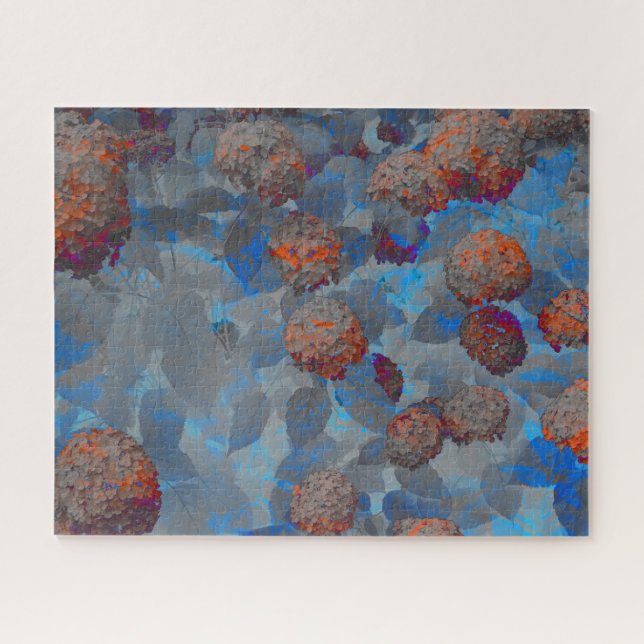 Blue orange colour flower pattern digital art jigsaw puzzle (Horizontal)