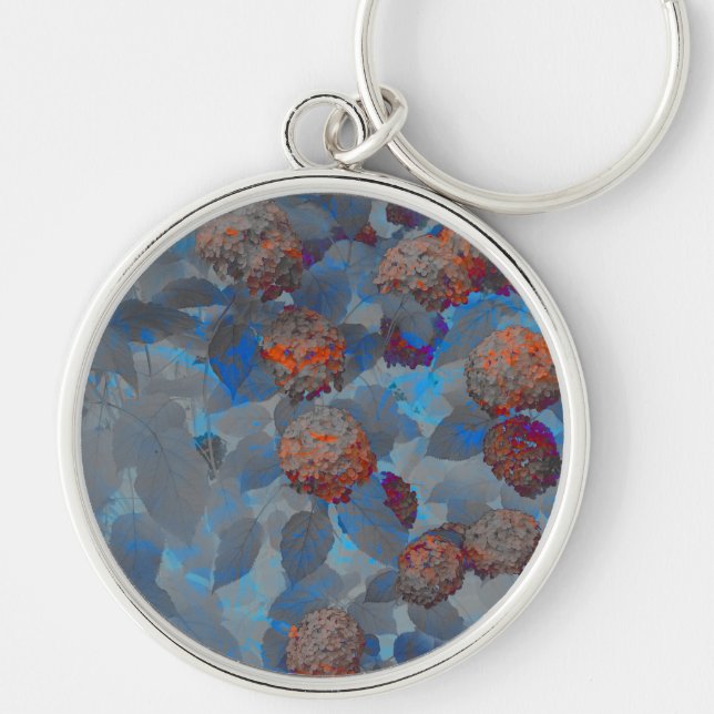 Blue orange colour flower pattern digital art key ring (Front)