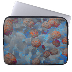 Blue orange colour flower pattern digital art laptop sleeve