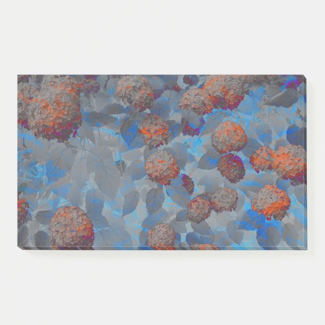 Blue orange colour flower pattern digital art post-it notes (Front)