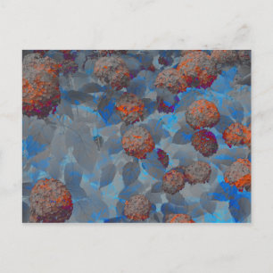 Blue orange colour flower pattern digital art postcard
