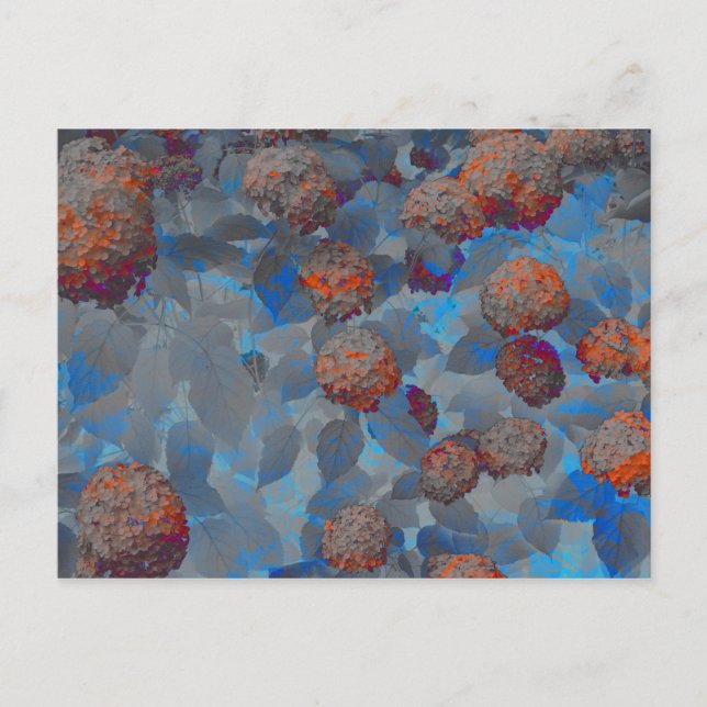 Blue orange colour flower pattern digital art postcard (Front)