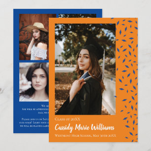 Blue Orange Confetti Graduation Announcement