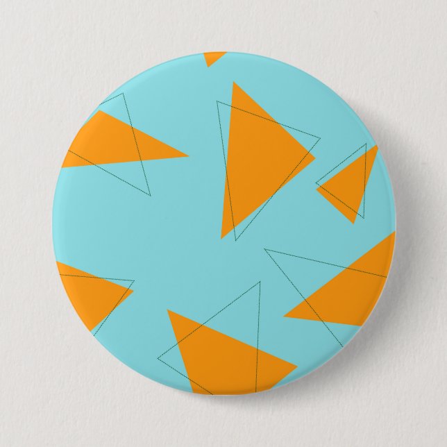 Blue,orange, cool, trendy, modern triangle pattern 7.5 cm round badge (Front)