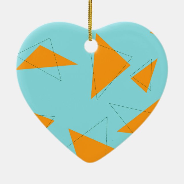Blue,orange, cool, trendy, modern triangle pattern ceramic ornament (Back)