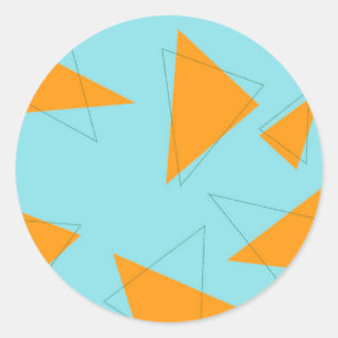 Blue,orange, cool, trendy, modern triangle pattern classic round sticker