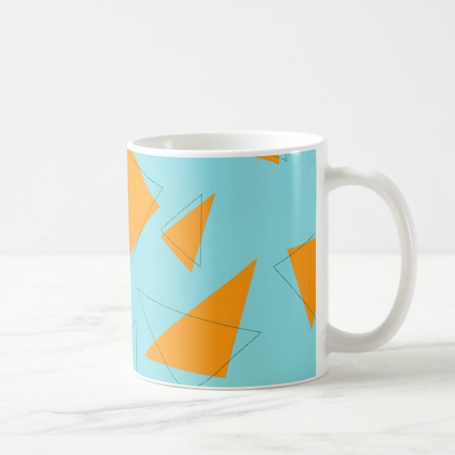 Blue,orange, cool, trendy, modern triangle pattern coffee mug (Right)