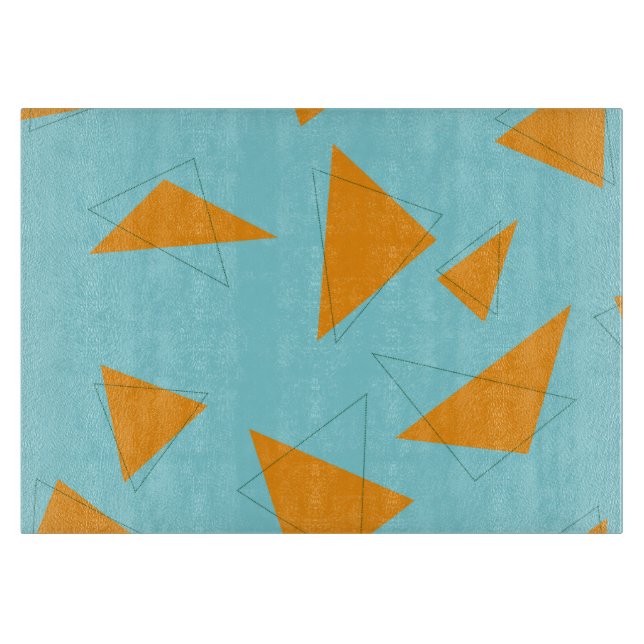 Blue,orange, cool, trendy, modern triangle pattern cutting board (Front)