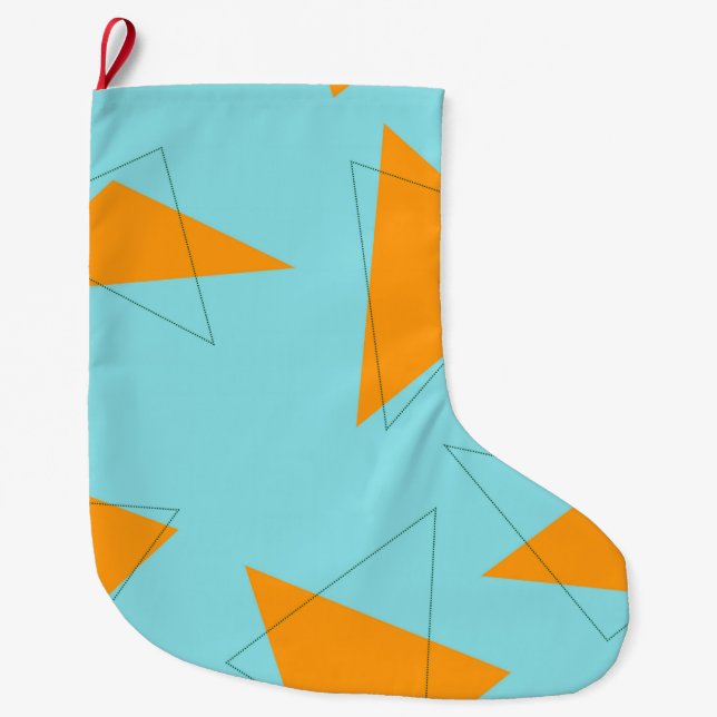 Blue,orange, cool, trendy, modern triangle pattern large christmas stocking (Front)