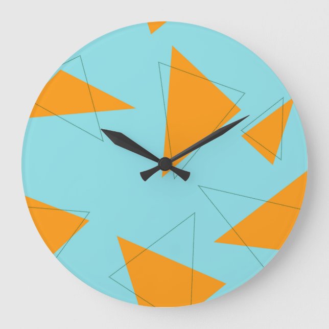 Blue,orange, cool, trendy, modern triangle pattern large clock (Front)