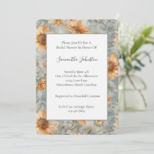 Blue Orange Cream Flowers Bridal Shower   Invitation
