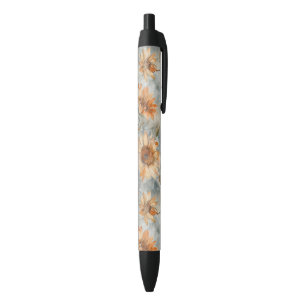 Blue Orange Cream Flowers Forever Black Ink Pen