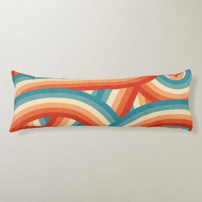 Blue/Orange/Cream Retro Rainbow Stripes Pattern Body Cushion (Front)