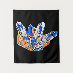 Blue Orange Crystal Gems Rocks Abstract Art Tapestry