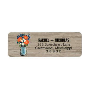Blue Orange Daisies Mason Jar    Return Address Label