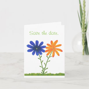 Blue Orange Daisy Flowers Save the Date Note Cards