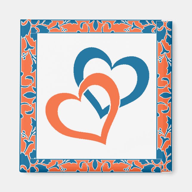 Blue, Orange, Damask, Favour  Magnet (Front)