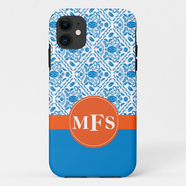 Blue/Orange Damask Pattern Initials iPhone 5 case (Back)