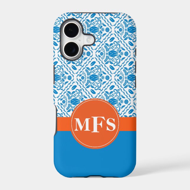 Blue/Orange Damask Pattern Initials iPhone 5 case (Back)