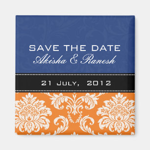 Blue Orange Damask Save the Date Magnet