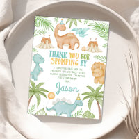 Blue Orange Dinosaur Birthday Thank You Card