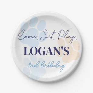 Blue Orange Dog Paw Print Birthday Party Any Age Paper Plate