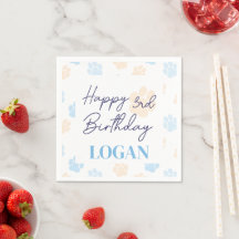 Blue Orange Dog Paw Print Happy Birthday Party
