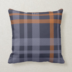 Blue & Orange Fall Plaid Pattern Cushion