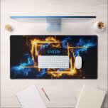 Blue Orange Fire Portal Elemental Magic Gaming Desk Mat<br><div class="desc">Dominate your gaming setup or workspace with an accessory that radiates pure, epic energy. This massive horizontal desk mat features a spectacular, glowing rectangular frame made entirely of dynamic elemental magic. On the left, fierce blue energy crackles with intensity, seamlessly blending into roaring orange and yellow flames on the right....</div>