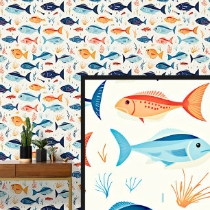 Blue & Orange Fish Swimming  Wallpaper
