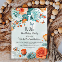 Blue Orange Floral Butterflies Birthday