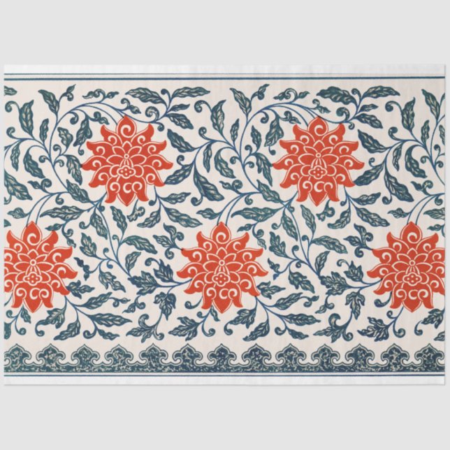 Blue & Orange floral decoupage tissue Tissue Paper (Front)