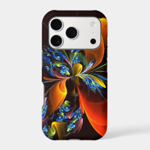Blue Orange Floral Modern Abstract Art Pattern #03