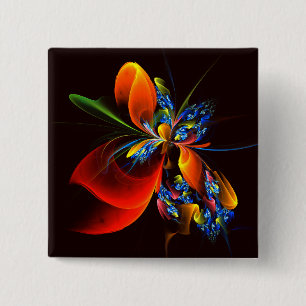 Blue Orange Floral Modern Abstract Art Pattern #03 15 Cm Square Badge