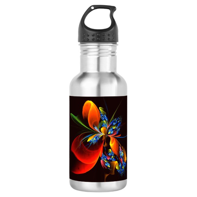 Blue Orange Floral Modern Abstract Art Pattern #03 532 Ml Water Bottle (Front)