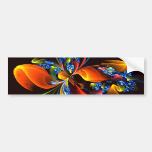Blue Orange Floral Modern Abstract Art Pattern #03 Bumper Sticker