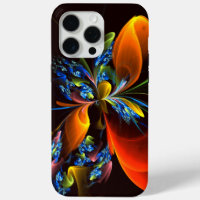 Blue Orange Floral Modern Abstract Art Pattern #03