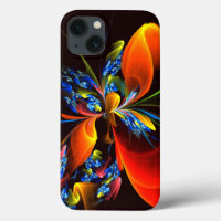Blue Orange Floral Modern Abstract Art Pattern #03