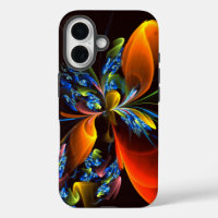 Blue Orange Floral Modern Abstract Art Pattern #03