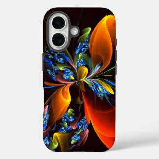Blue Orange Floral Modern Abstract Art Pattern #03 iPhone 16 Case