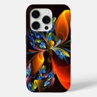 Blue Orange Floral Modern Abstract Art Pattern #03