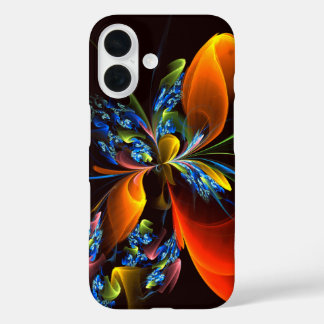 Blue Orange Floral Modern Abstract Art Pattern #03 iPhone 16 Case