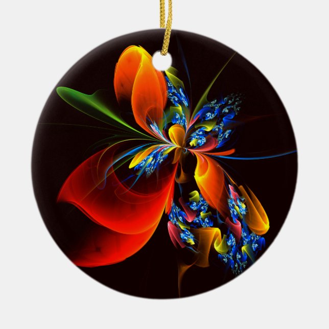 Blue Orange Floral Modern Abstract Art Pattern #03 Ceramic Ornament (Front)