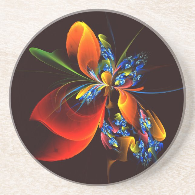 Blue Orange Floral Modern Abstract Art Pattern #03 Coaster (Front)