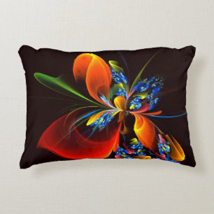 Blue Orange Floral Modern Abstract Art Pattern #03 Decorative Cushion