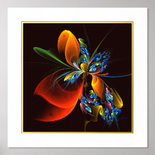 Blue Orange Floral Modern Abstract Art Pattern #03 Foil Prints