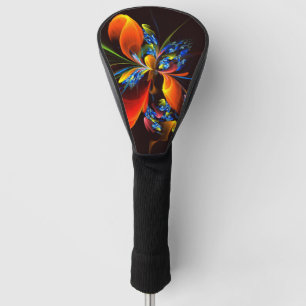 Blue Orange Floral Modern Abstract Art Pattern #03 Golf Head Cover